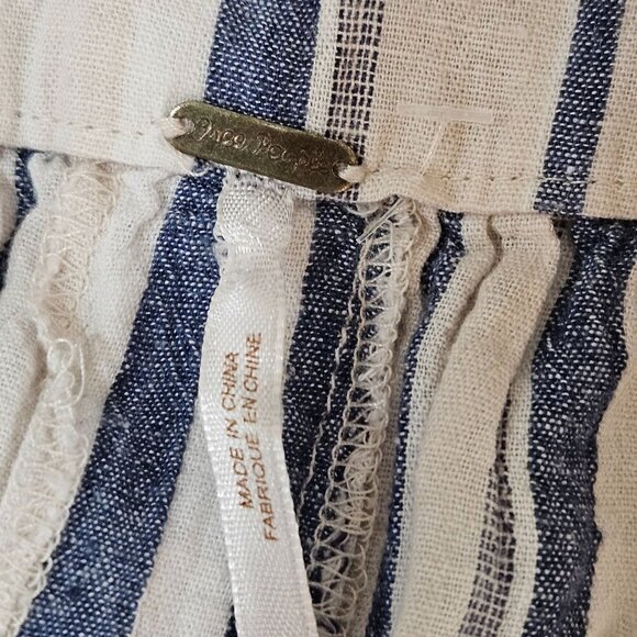 Free People Loose Change Maxi Skirt Size 12 Blue Striped Tie Dye Boho Linen - Picture 7 of 10